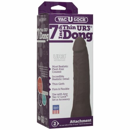 Реалистичная темнокожая насадка Vac-U-Lock 7&quot; ULTRASKYN Thin Dong - 19 см. 