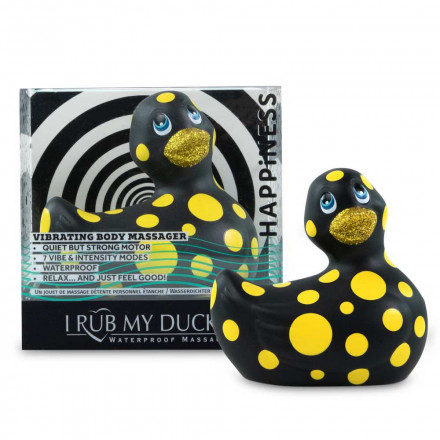 Черный вибратор-уточка I Rub My Duckie 2.0 Happiness в жёлтый горох 