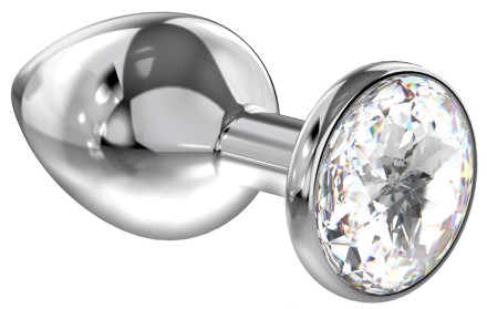 Большая серебристая анальная пробка Diamond Clear Sparkle Large с прозрачным кристаллом - 8 см. 