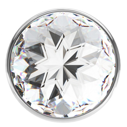 Большая серебристая анальная пробка Diamond Clear Sparkle Large с прозрачным кристаллом - 8 см. 