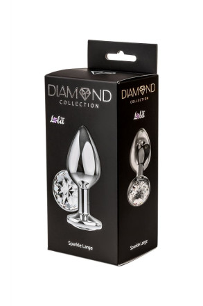 Большая серебристая анальная пробка Diamond Clear Sparkle Large с прозрачным кристаллом - 8 см. 