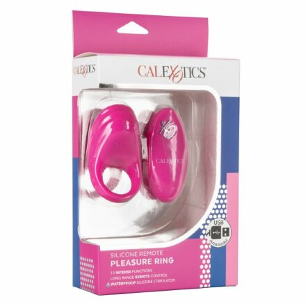 Розовое эрекционное виброкольцо с пультом Silicone Remote Pleasure Ring 