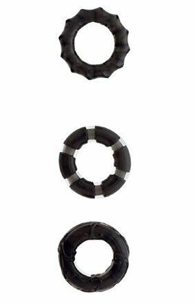 Набор из 3 чёрных эрекционных колец MENZSTUFF STRETCHY COCK RINGS 