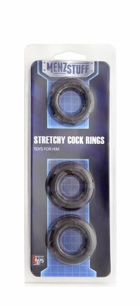 Набор из 3 чёрных эрекционных колец MENZSTUFF STRETCHY COCK RINGS 
