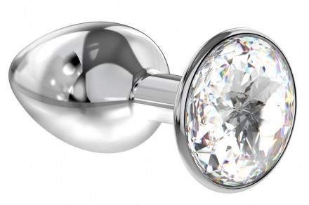 Малая серебристая анальная пробка Diamond Clear Sparkle Small с прозрачным кристаллом - 7 см. 