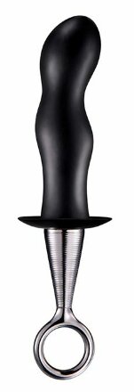 Чёрный изогнутый анальный плаг ANAL PLUG WITH PLATED HANDLE 