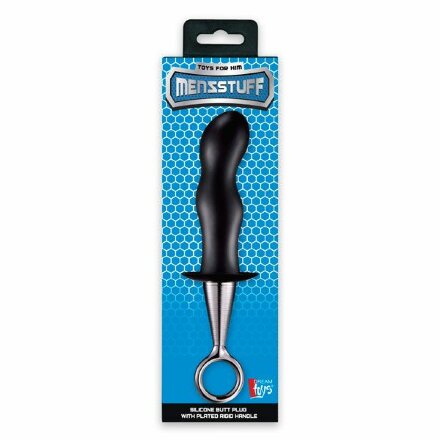 Чёрный изогнутый анальный плаг ANAL PLUG WITH PLATED HANDLE 