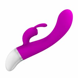 Лиловый вибратор Freda с зайчиком - 18,9 см.