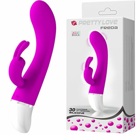 Лиловый вибратор Freda с зайчиком - 18,9 см. 