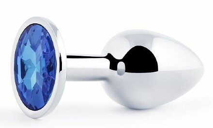 Анальное украшение SILVER PLUG SMALL с синим кристаллом - 7,2 см. 