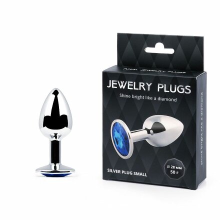 Анальное украшение SILVER PLUG SMALL с синим кристаллом - 7,2 см. 