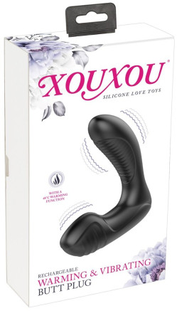 Черная анальная втулка с вибрацией и функцией нагрева Warming &amp; Vibrating Butt Plug 