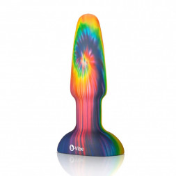 Разноцветная анальная пробка с эффектом римминга Peace &amp; Love Tie-Dye - 15,2 см.