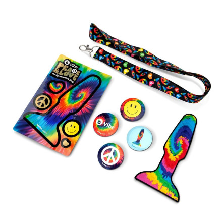 Разноцветная анальная пробка с эффектом римминга Peace &amp; Love Tie-Dye - 15,2 см. 