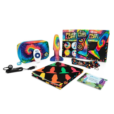 Разноцветная анальная пробка с эффектом римминга Peace &amp; Love Tie-Dye - 15,2 см. 