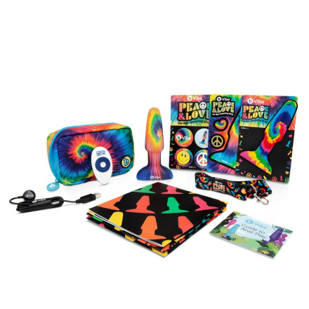 Разноцветная анальная пробка с эффектом римминга Peace &amp; Love Tie-Dye - 15,2 см. 