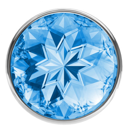 Большая серебристая анальная пробка Diamond Light blue Sparkle Large с голубым кристаллом - 8 см. 