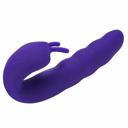 Фиолетовый вибратор Ribbed Dual Stimulator with Rolling Ball - 17 см. 