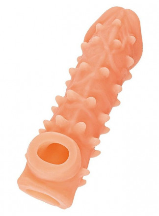 Телесная закрытая насадка с пупырышками Cock Sleeve Size L - 17,6 см. 