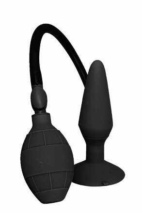 Чёрная анальная пробка с функцией расширения MENZSTUFF SMALL INFLATABLE PLUG- 12,5 см. 