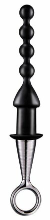Чёрный анальный плаг-елочка ANAL BEAD WITH PLATED HANDLE 