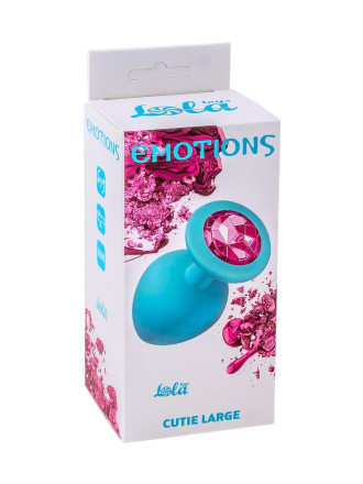 Большая голубая анальная пробка Emotions Cutie Large с розовым кристаллом - 10 см. 