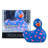 Синий вибратор-уточка I Rub My Duckie 2.0 Romance с розовым принтом 
