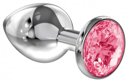 Большая серебристая анальная пробка Diamond Pink Sparkle Large с розовым кристаллом - 8 см. 