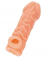 Телесная закрытая насадка с венками Cock Sleeve Size S - 13,8 см.