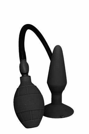 Чёрная анальная втулка с функцией расширения MENZSTUFF LARGE INFLATABLE PLUG - 14,5 см. 