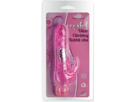 Розовый вибратор Crystal Dildo Climbing Rabbit Vibe - 22 см. 