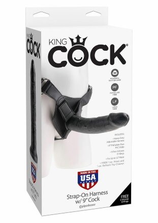 Страпон Harness со съемной чёрной насадкой King Cock 9 - 22,9 см. 