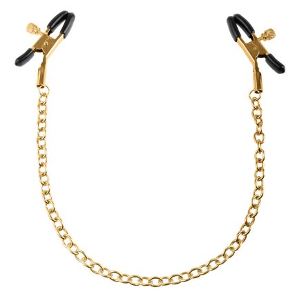 Чёрные с золотом зажимы на соски Gold Chain Nipple Clamps 