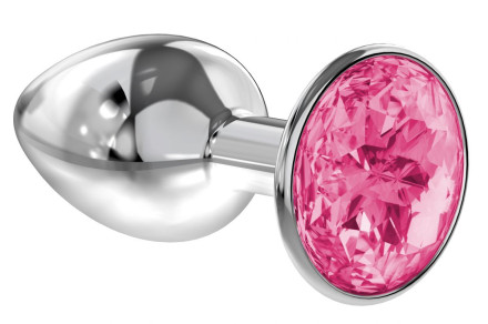 Малая серебристая анальная пробка Diamond Pink Sparkle Small с розовым кристаллом - 7 см. 