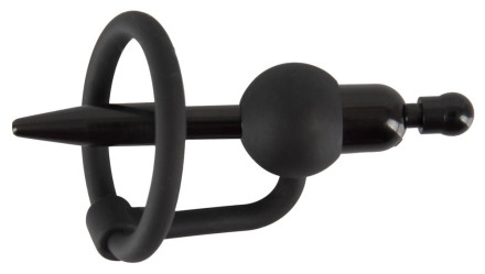 Черный силиконовый дилятор с вибрацией и кольцом PenisPlug with a Glans Ring &amp; Vibration 