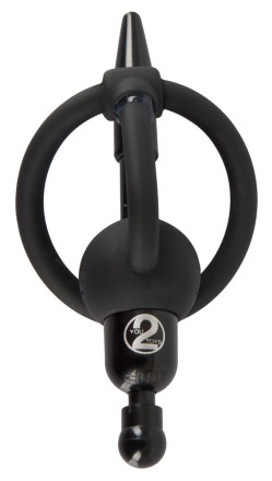 Черный силиконовый дилятор с вибрацией и кольцом PenisPlug with a Glans Ring &amp; Vibration 