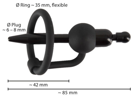 Черный силиконовый дилятор с вибрацией и кольцом PenisPlug with a Glans Ring &amp; Vibration 