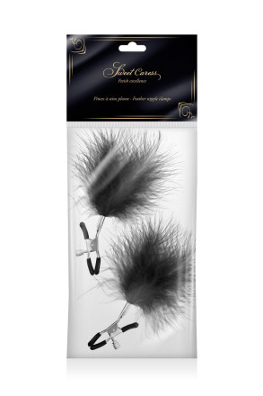 Зажимы на соски с черными пуховыми кисточками Sweet Caress Feather Nipple Clumps 