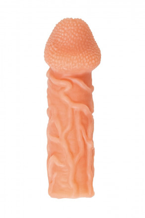 Телесная закрытая насадка с венками Cock Sleeve Size M - 15,6 см. 