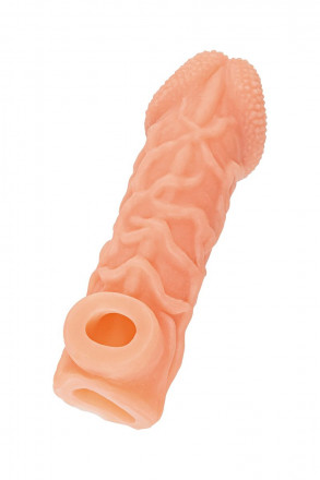 Телесная закрытая насадка с венками Cock Sleeve Size M - 15,6 см. 