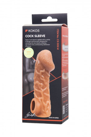 Телесная закрытая насадка с венками Cock Sleeve Size M - 15,6 см. 