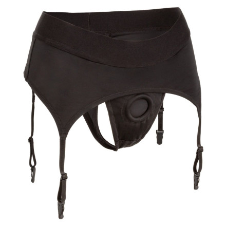 Черные трусики для страпона Thong with Garter размера S/M 