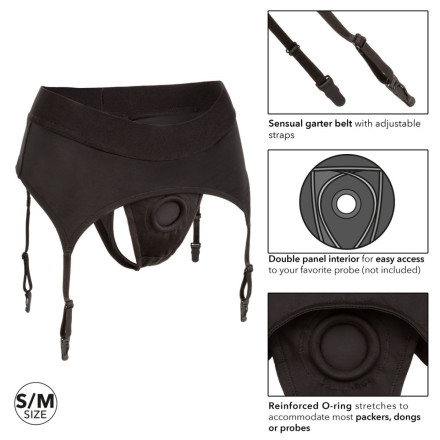Черные трусики для страпона Thong with Garter размера S/M 