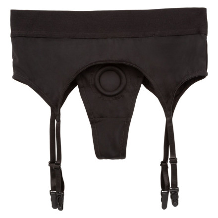 Черные трусики для страпона Thong with Garter размера S/M 