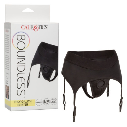 Черные трусики для страпона Thong with Garter размера S/M 