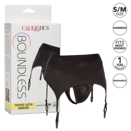 Черные трусики для страпона Thong with Garter размера S/M 