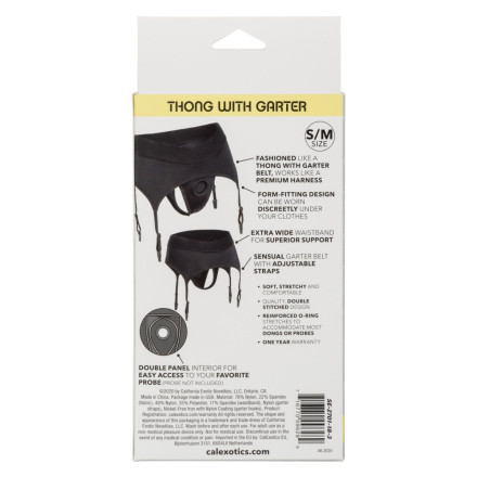 Черные трусики для страпона Thong with Garter размера S/M 