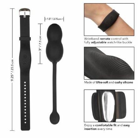 Черные вагинальные виброшарики с браслетом-пультом Wristband Remote Ultra-Soft Kegel System 