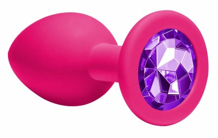 Средняя розовая анальная пробка Emotions Cutie Medium с фиолетовым кристаллом - 8,5 см. 