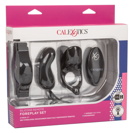 Черный вибронабор для двоих Silicone Remote Foreplay Set 